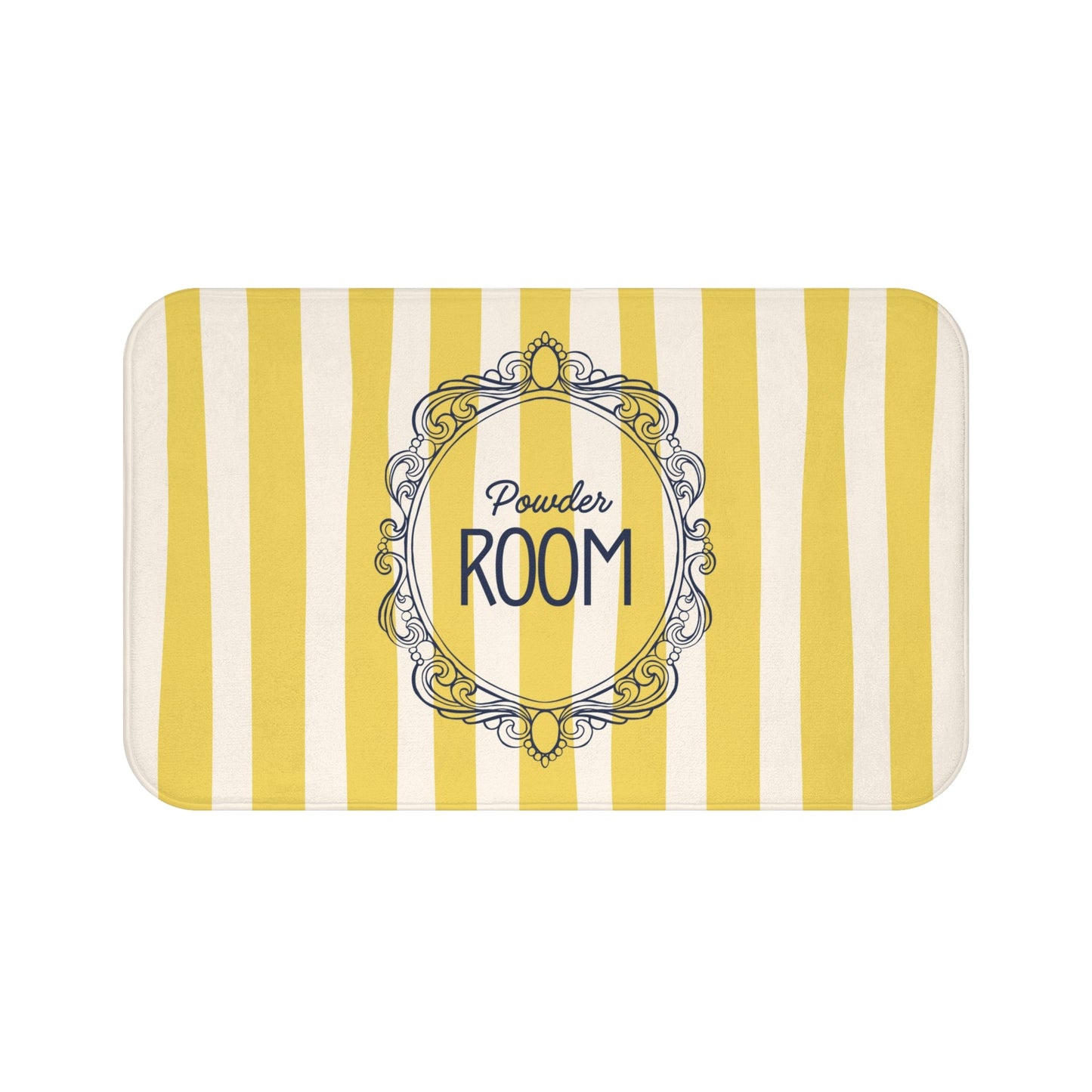 Cute Powder Room Bath Mat — Yellow Striped Decorative Bathroom Rug